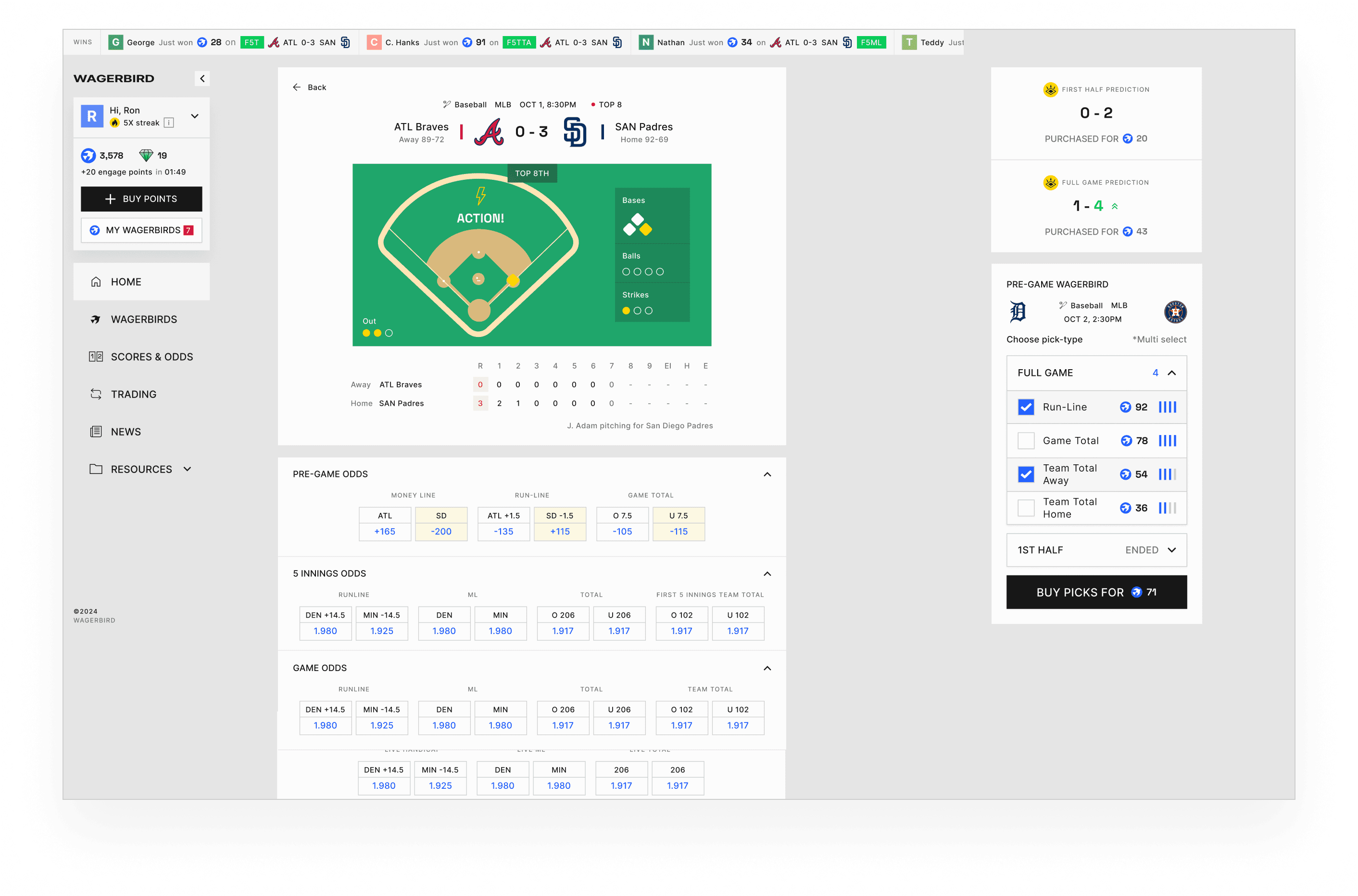 Terminal desktop showing the MLB slate for tonight.