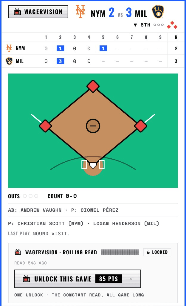 WagerVision locked Rolling Read with Unlock This Game for 85 Points.